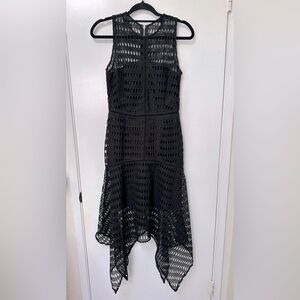 NWOT ADELYN RAE Open Knit Asymmetrical Handkerchief Hem Zippered Black Dress